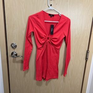 NWT lulus Laid Back Vibes Coral Pink Cutout Long Sleeve Lounge Romper